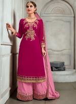 Georgette Pink Traditional Wear Cording Work Palazzo Suit