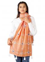 Orange Khadi Cotton Casual Wear Embroidery Work Dupatta