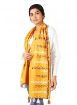 Yellow Khadi Cotton Casual Wear Embroidery Work Dupatta