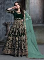 Green Velvet Reception Wear Embroidery Work Anarkali Suit