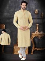 Light Yellow Lucknowi Festival Wear Thread Work Kurta Pajama