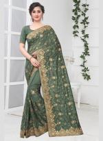 Turquoise Vichitra Silk Wedding Wear Stone Work Saree