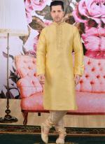 Golden Banarasi Silk Party Wear Embroidery Work Kurta Pajama