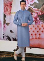 Ice Blue Cotton Festival Wear Pintex Kurta Pajama