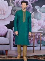 Teal Green Banarasi Silk Party Wear Embroidery Work Kurta Pajama