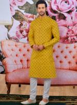 Yellow Cotton Festival Wear Pintex Kurta Pajama