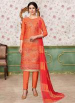 Orange Glace Cotton Daily Wear Embroidery Work Churidar Suit