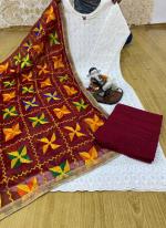 Maroon Pure Cotton Party Wear Chikankari Readymade Salwar Suit