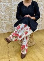 Navy blue Pure Cotton Festival Wear Chikankari Kurti With Patiyala