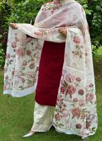 Maroon Pure Cotton Party Wear Chiikankari Kurti With Dupatta