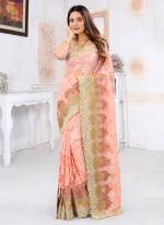 Pink Net Reception Wear Moti Work Saree