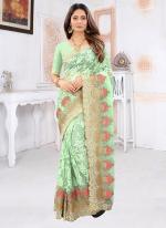 Pista green Net Reception Wear Moti Work Saree