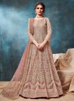 Peach Net Reception Wear Embroidery Work Anarkali Suit