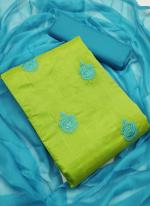 Sea Green Chanderi Casual Wear Embroidery Work Dress Material