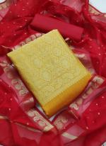 Yellow Banarasi Silk Traditional Wear Jacquard Dress Material