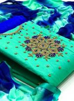 Turquoise Blue Modal Festival Wear Hand work Dress Material