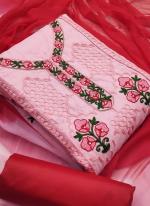 Pink PC Cotton Daily Wear Embroidery Work Dress Material