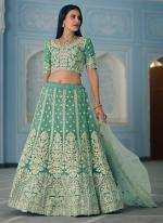 Turquoise Blue Organza Wedding Wear Sequins Work Lehenga Choli