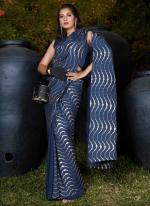 Navy Blue Silk Party Wear Pitting Work Saree