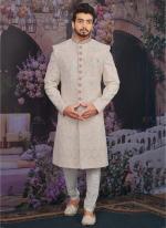 Light peach cream Georgette Wedding Wear Embroidery Work Sherwani