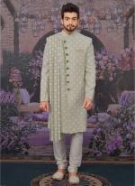 Light pista cream Georgette Wedding Wear Pattern Sherwani