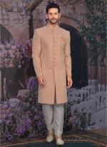 Peach Georgette Wedding Wear Pattern Churidar Sherwani