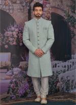 Sea blue Georgette Wedding Wear Pattern Sherwani