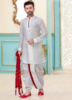 White Dupion Silk Fancy Festival Wear Kurta Pajama