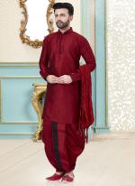 Maroon Dupion Silk Festival Wear Fancy Dhoti Kurta Pajama