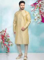 Cream Jacquard Silk Brocade Festival Wear Weaving Kurta Pajama