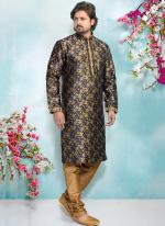 Blue Jacquard Silk Brocade Festival Wear Weaving Kurta Pajama