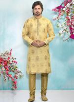 Gold BrocadeJacquard Silk  Festival Wear Weaving Kurta Pajama