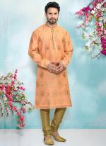 Peach Jacquard Silk Brocade Festival Wear Weaving Kurta Pajama