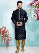 Blue Jacquard Silk Brocade Festival Wear Weaving Kurta Pajama