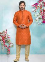 Orange Jacquard Silk Brocade Festival Wear Weaving Kurta Pajama