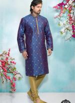 Blue Jacquard Silk Brocade Festival Wear Weaving Kurta Pajama