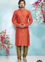 Orange Art Banarasi Silk Festival Wear Weaving Kurta Pajama