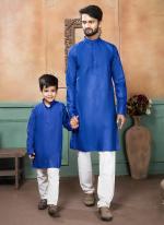 Blue Pure Cotton Traditional Wear Plain Mens And Boys Kurta