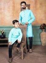 Sky Blue Pure Cotton Traditional Wear Plain Mens And Boys Kurta  Kurta