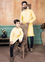 Yellow Pure Cotton Traditional Wear Plain Mens And Boys Kurta  Kurta