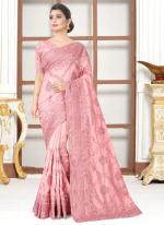 Light Pink Modal Silk Wedding Wear Resham Work Saree