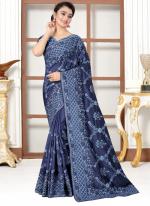 Navy Blue Modal Silk Wedding Wear Resham Work Saree