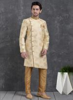 Cream Jaqurd Silk Brocade Festival Wear Pintux Aligadhi Pant Indo Western