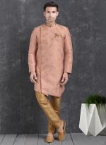 Peach Jaqurd Silk Brocade Festival Wear Pintux Aligadhi Pant Indo Western