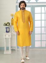 Yellow Art Banarasi Silk Traditional Wear Embroidery Work Kurta Pajama