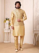 Beige Banarasi Silk Traditional Wear Weaving Aligadhi Pant Kurta