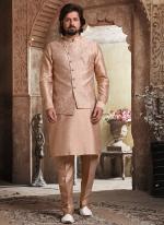 Peach Banarasi Silk Traditional Wear Weaving Aligadhi Pant Kurta