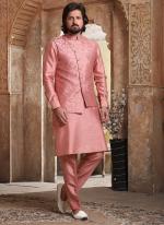 Pink Banarasi Silk Traditional Wear Weaving Aligadhi Pant Kurta