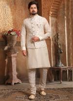 Beige Banarasi Silk Traditional Wear Weaving Chudidar Kurta