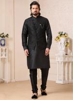 Hot Black Banarasi Silk Traditional Wear Weaving Aligadhi Pant Kurta